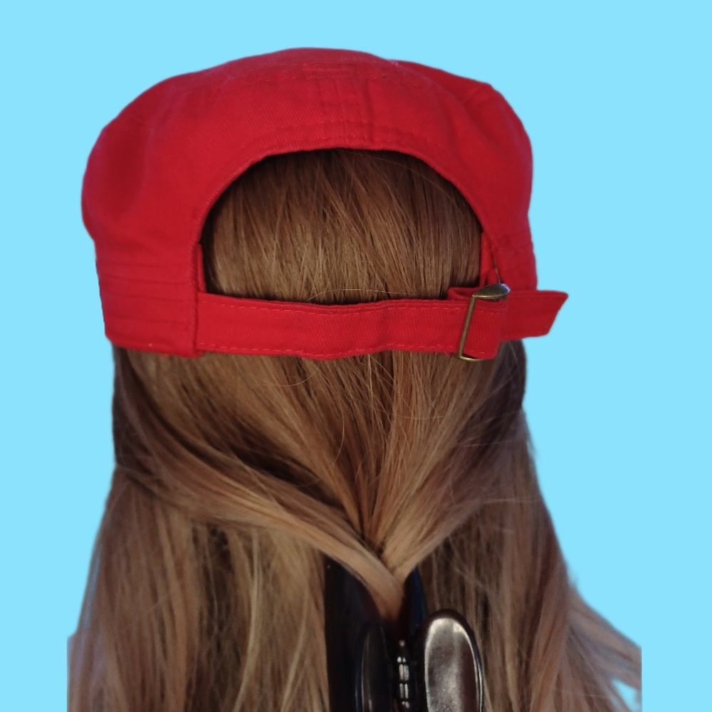 Red Fluer de lis adjustable embroidered hat. - Picture 6 of 7